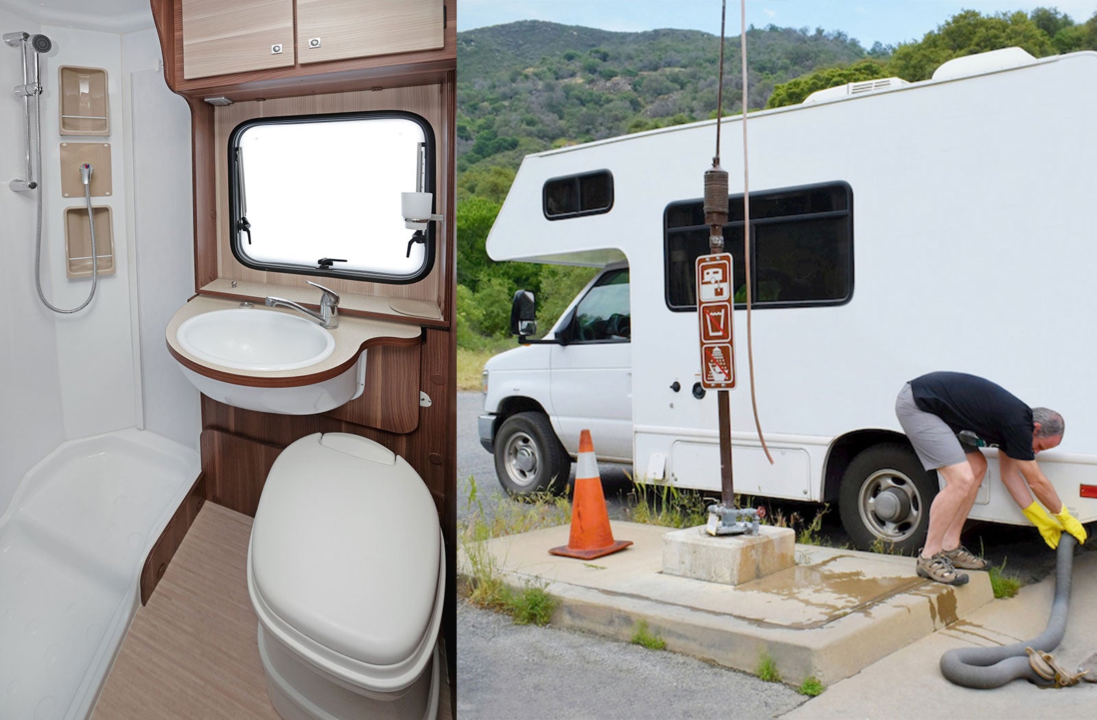 Portable RV/camper toilet and holding tank setup in Oneonta, New York