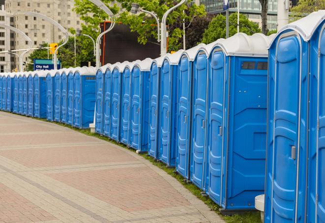 Seasonal porta potty units set up at a Oneonta, New York venue